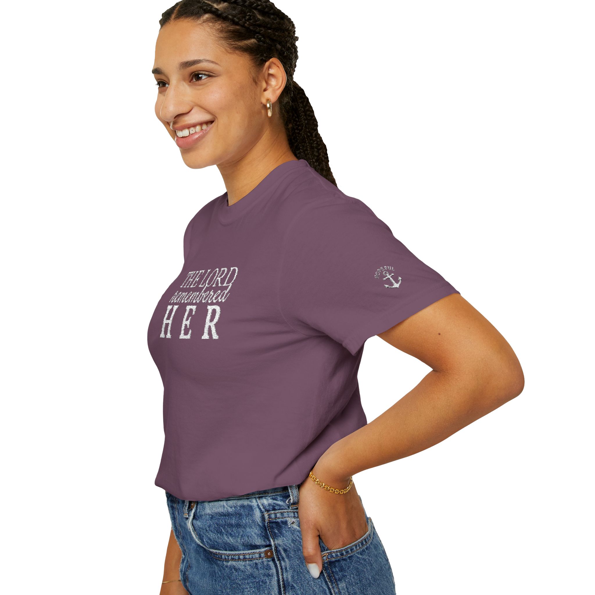 "The Lord Remembered Her" Embroidered Faith T-shirt — Fertility & Motherhood - Image 39