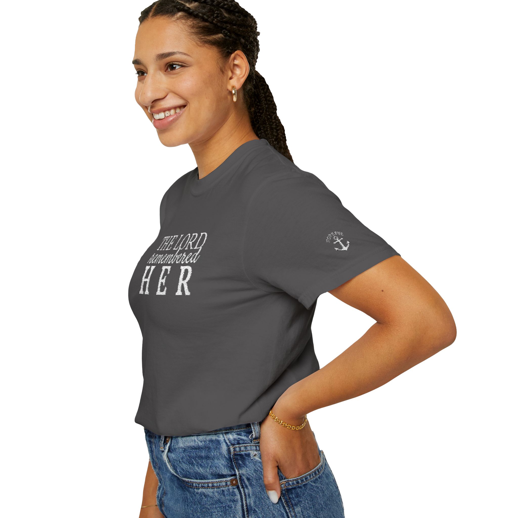 "The Lord Remembered Her" Embroidered Faith T-shirt — Fertility & Motherhood - Image 34