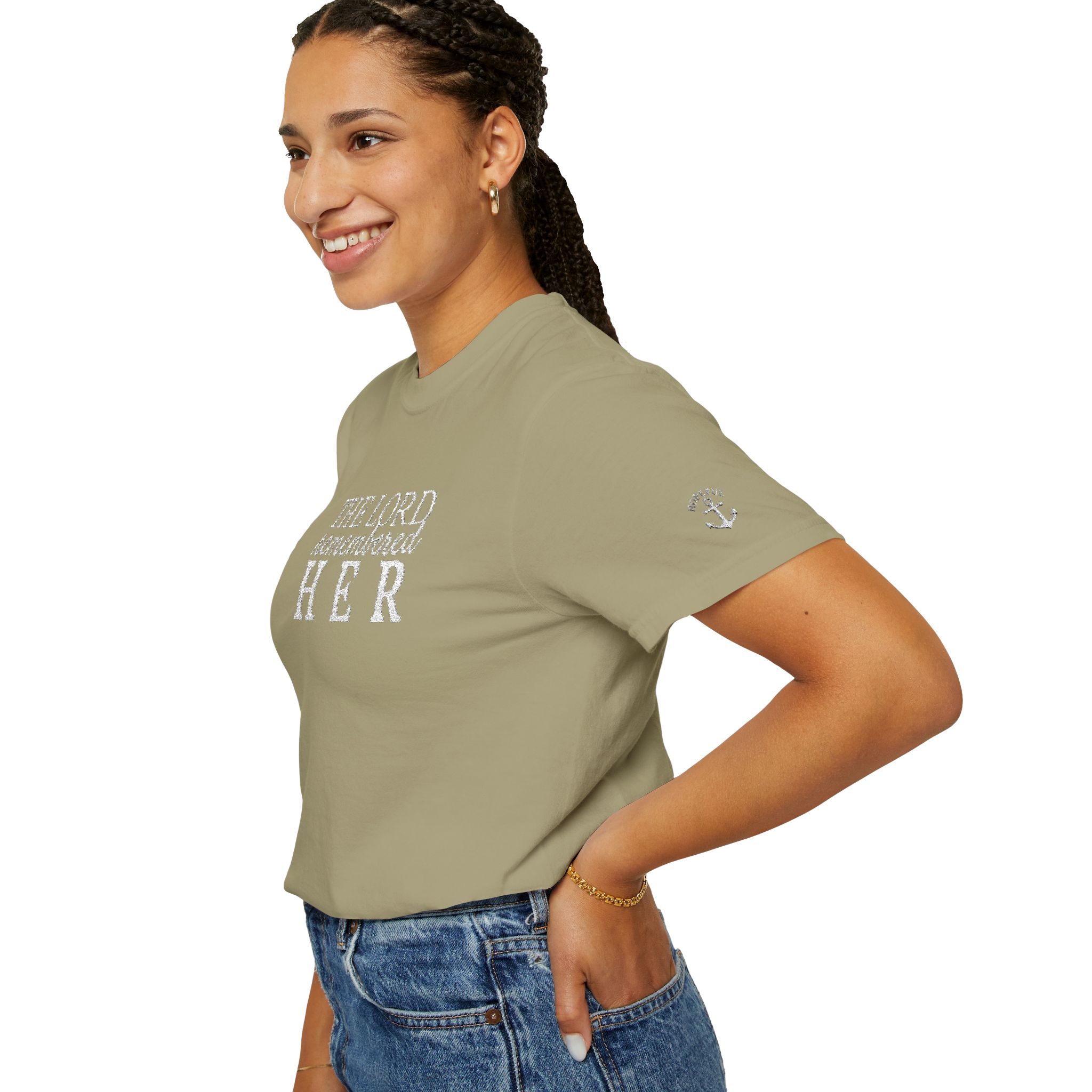 "The Lord Remembered Her" Embroidered Faith T-shirt — Fertility & Motherhood - Image 4