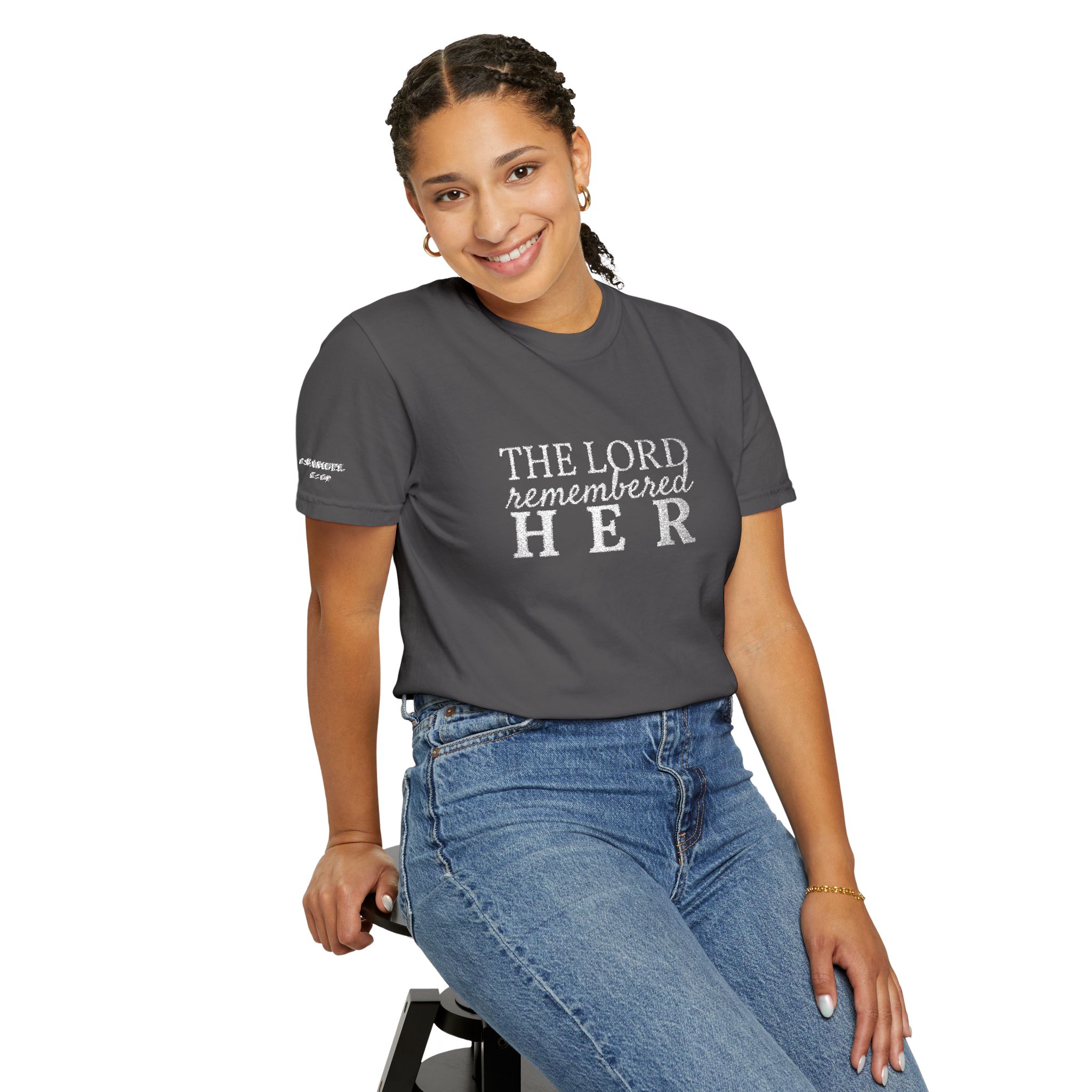"The Lord Remembered Her" Embroidered Faith T-shirt — Fertility & Motherhood - Image 35