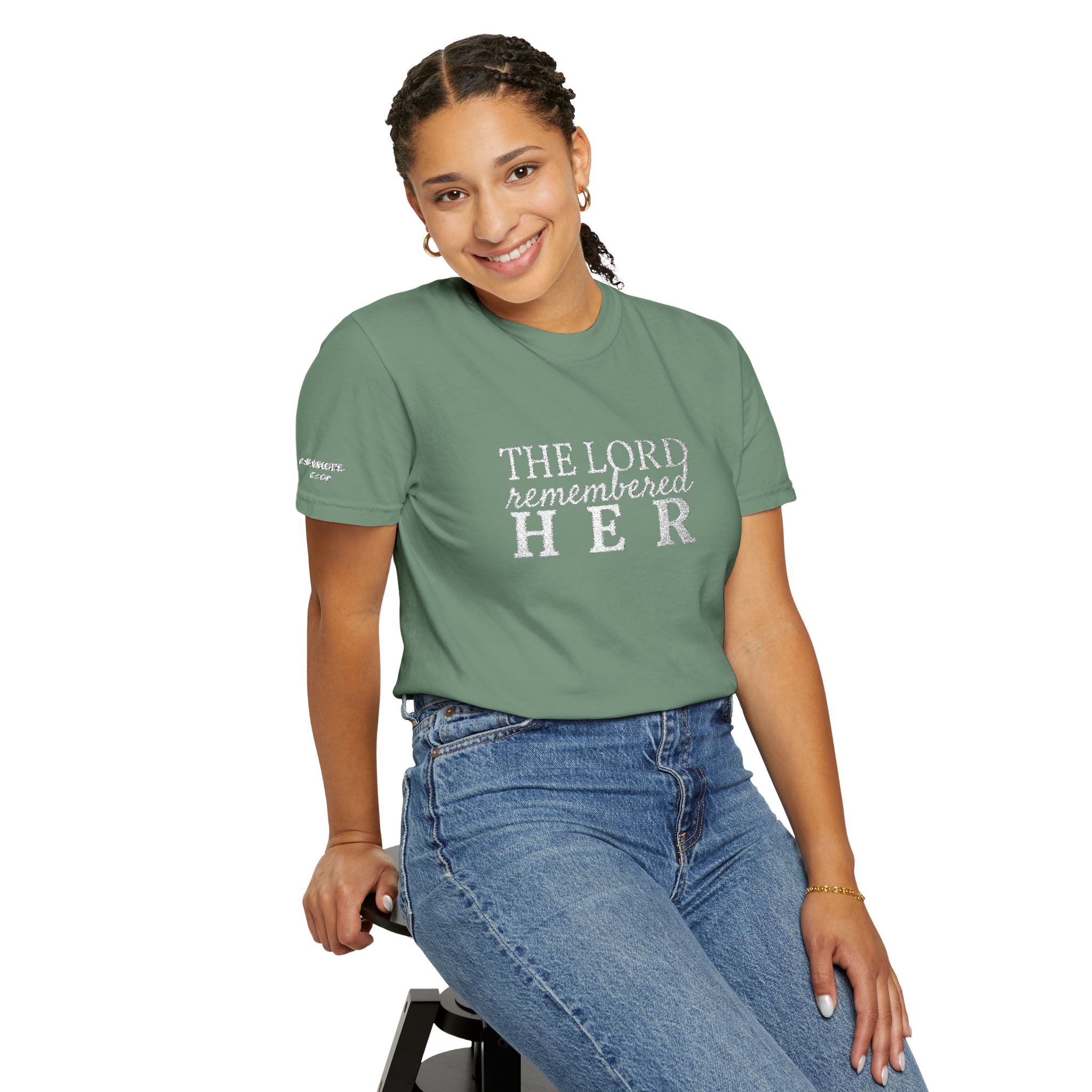 "The Lord Remembered Her" Embroidered Faith T-shirt — Fertility & Motherhood - Image 20