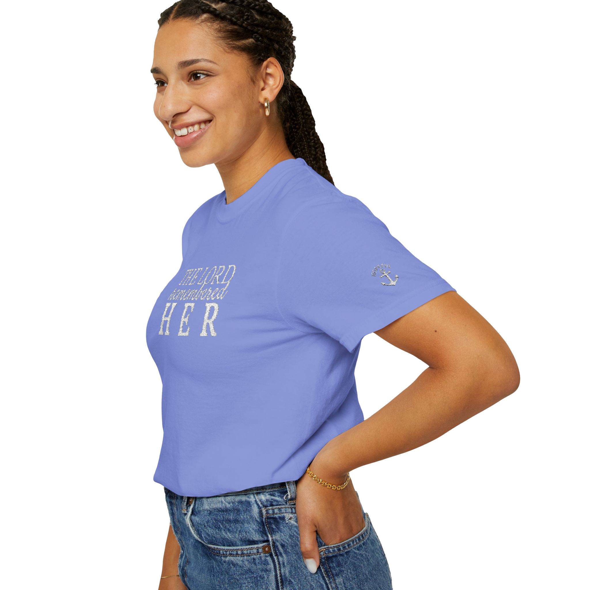 "The Lord Remembered Her" Embroidered Faith T-shirt — Fertility & Motherhood - Image 24