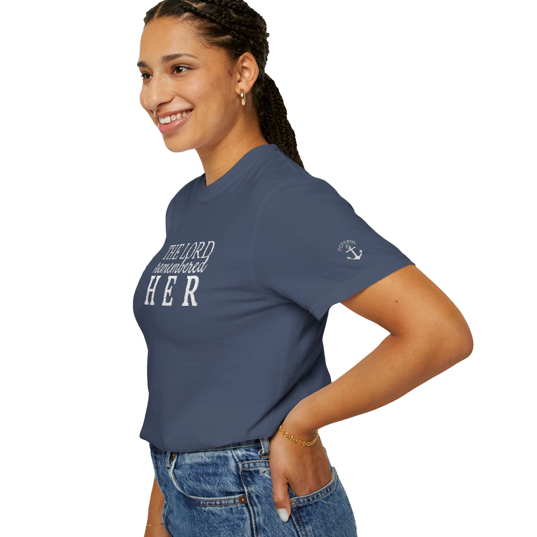 "The Lord Remembered Her" Embroidered Faith T-shirt — Fertility & Motherhood - Image 29