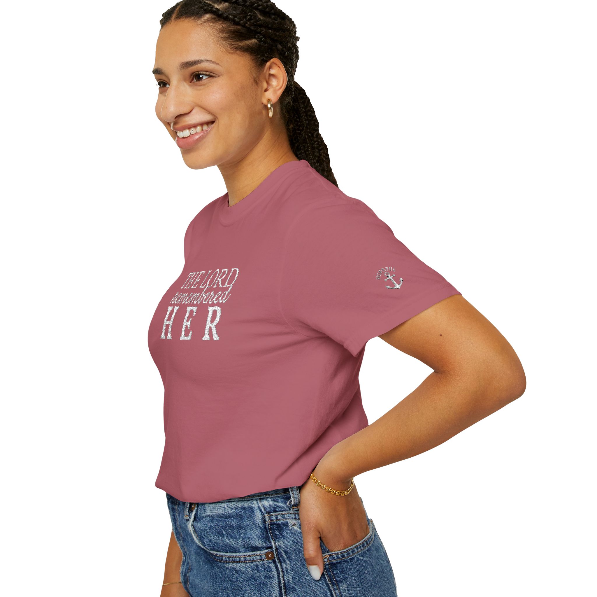 "The Lord Remembered Her" Embroidered Faith T-shirt — Fertility & Motherhood - Image 44