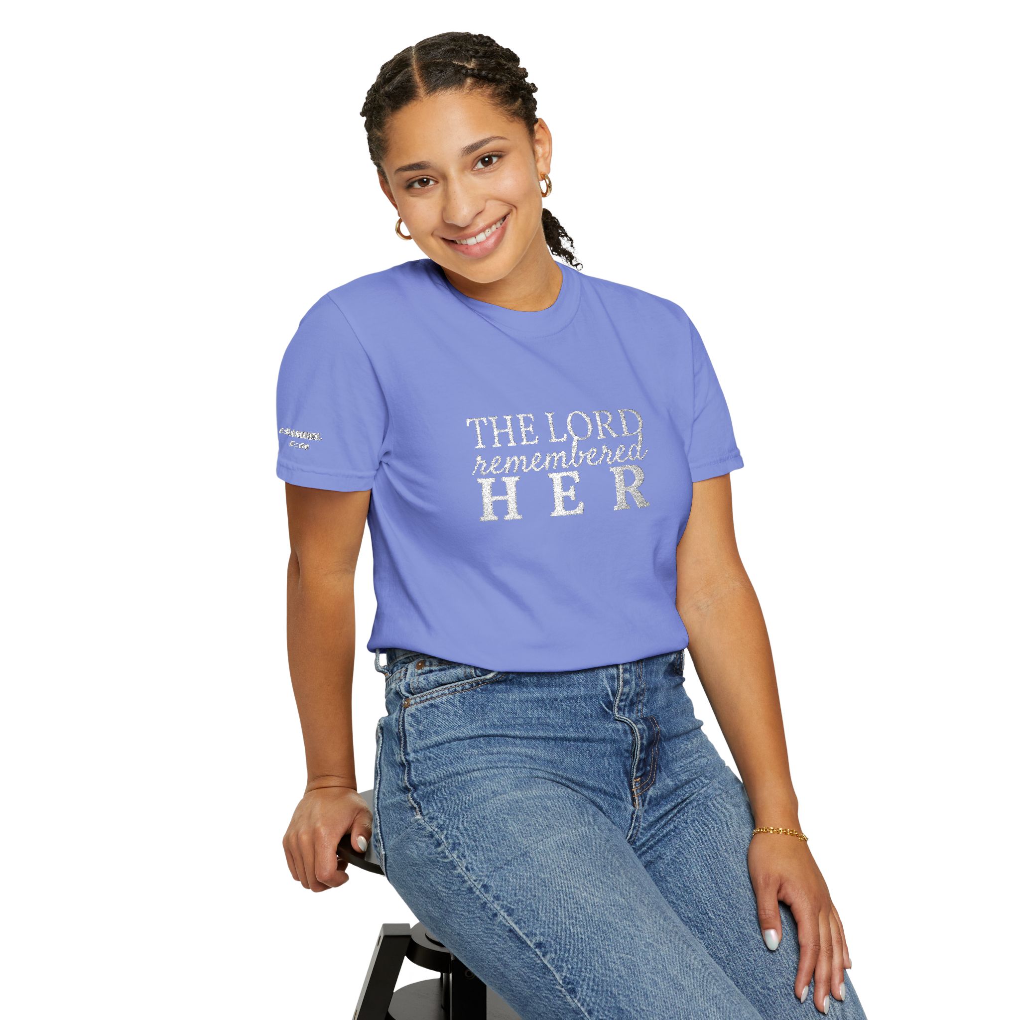 "The Lord Remembered Her" Embroidered Faith T-shirt — Fertility & Motherhood - Image 25