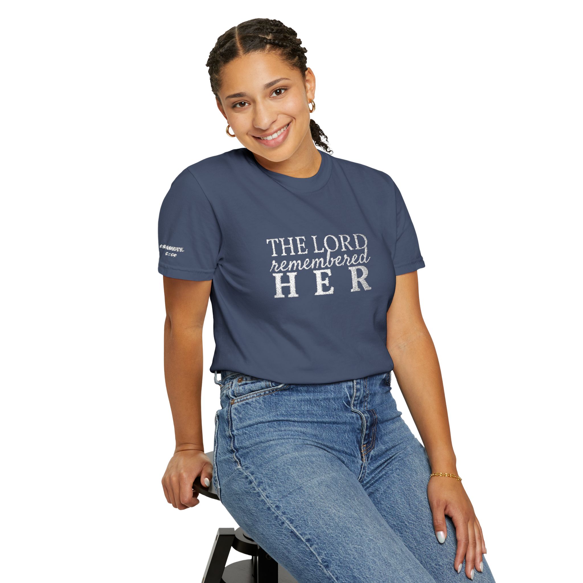 "The Lord Remembered Her" Embroidered Faith T-shirt — Fertility & Motherhood - Image 30