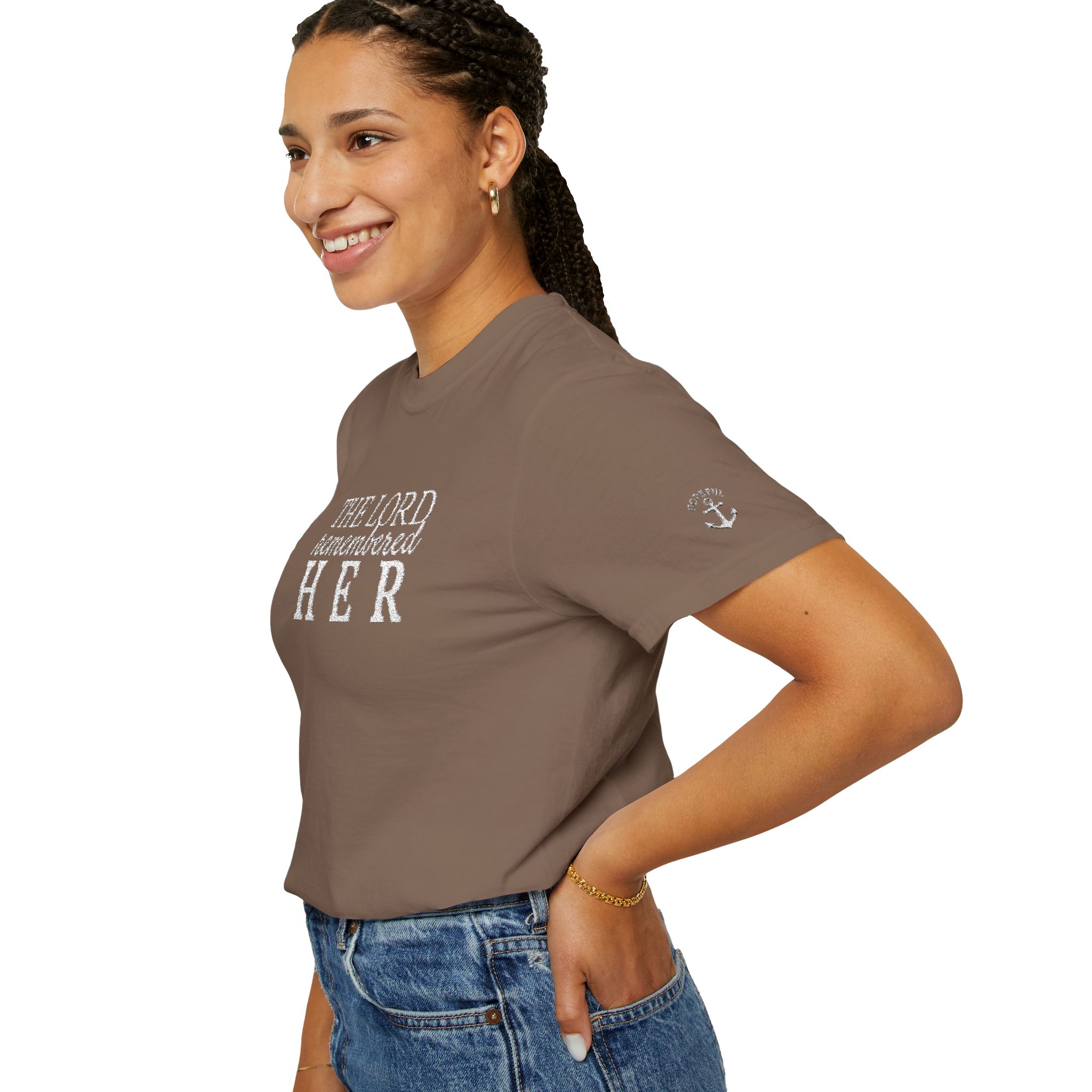 "The Lord Remembered Her" Embroidered Faith T-shirt — Fertility & Motherhood - Image 9