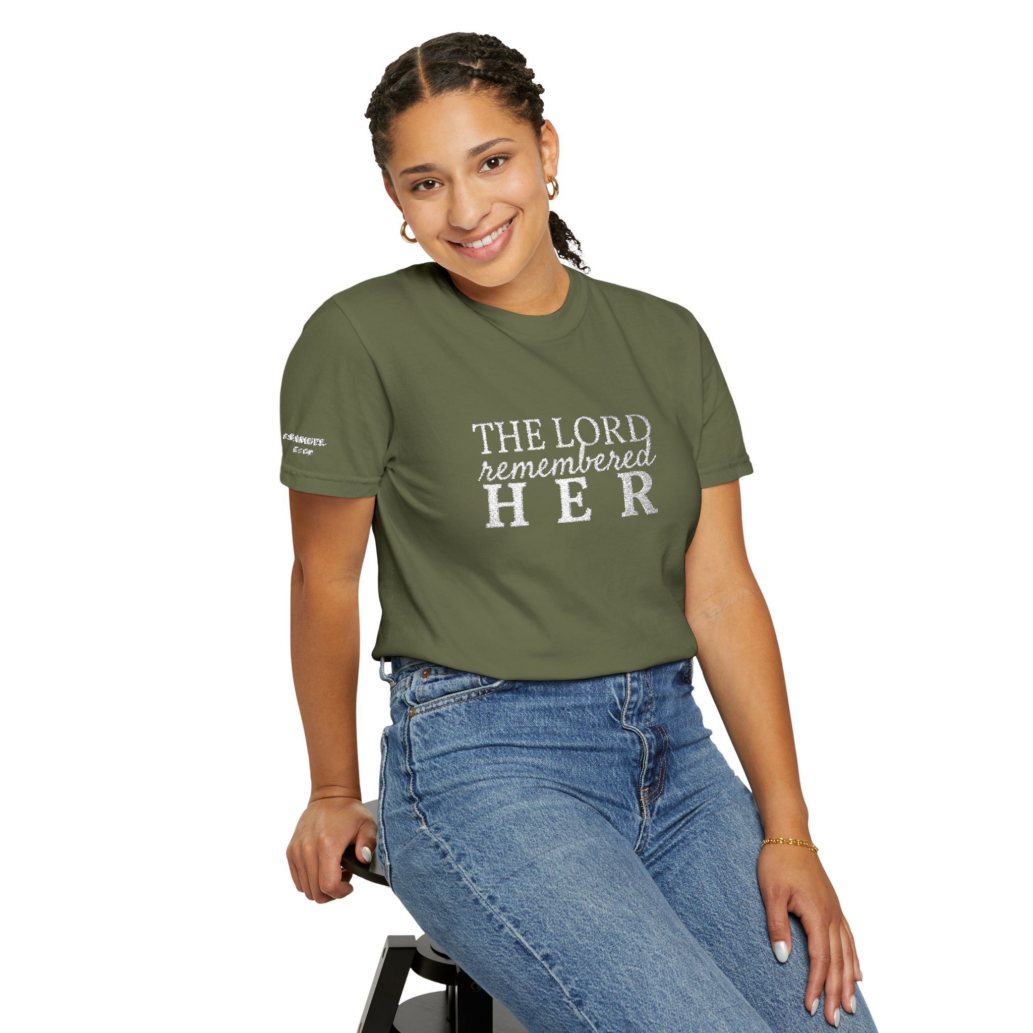 "The Lord Remembered Her" Embroidered Faith T-shirt — Fertility & Motherhood - Image 15