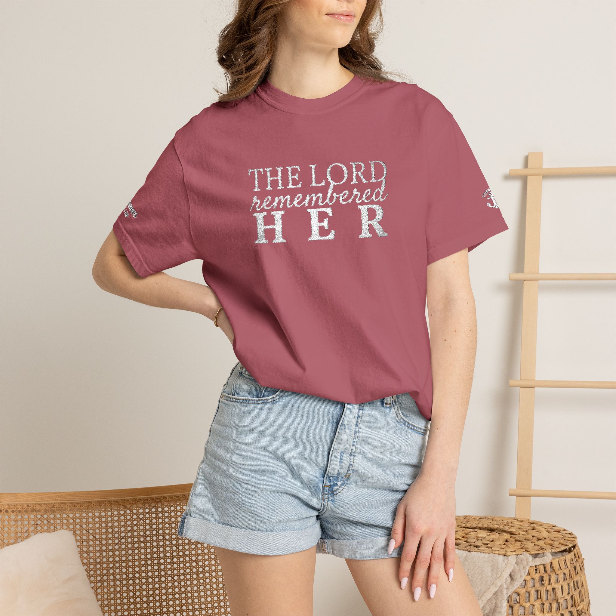 "The Lord Remembered Her" Embroidered Faith T-shirt — Fertility & Motherhood - Image 43